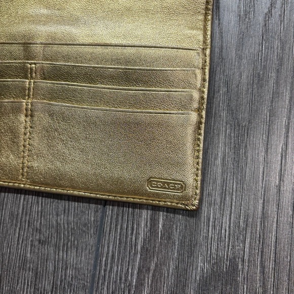 Coach Signature C Metallic Gold Leather Buckle Slim Tri-Fold Long Wallet - Picture 7 of 7
